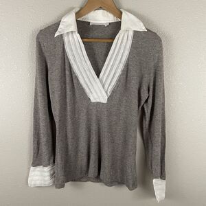 Anne Fontaine Womens 40 Linley Collar V Neck 3/4 Sleeve Blouse